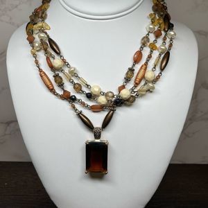 Vintage Avon Faux Smokey Quartz Pendant Bead Necklace Signed SP